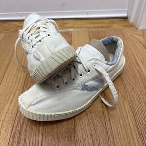 Tretorn Nylite Canvas Sneakers Womens 9B Off White Plaid Gullwing Made in USA